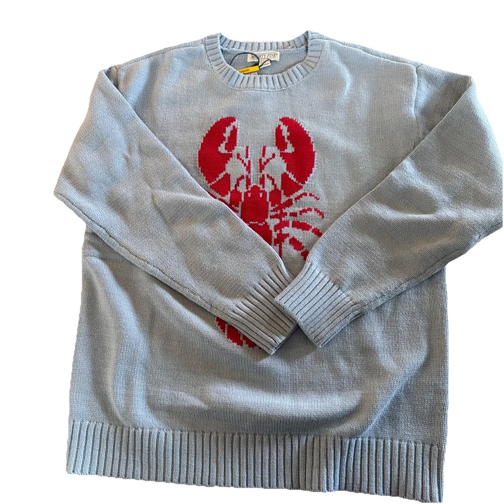 Mighty Fine Women Light Blue Lobster Graphic Crewneck Sweater Medium NWT - Picture 6 of 7